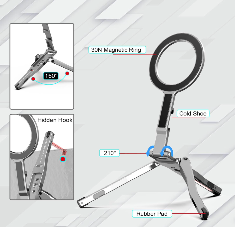 Foldable Magnetic Tripod Stand for Smartphone & Camera